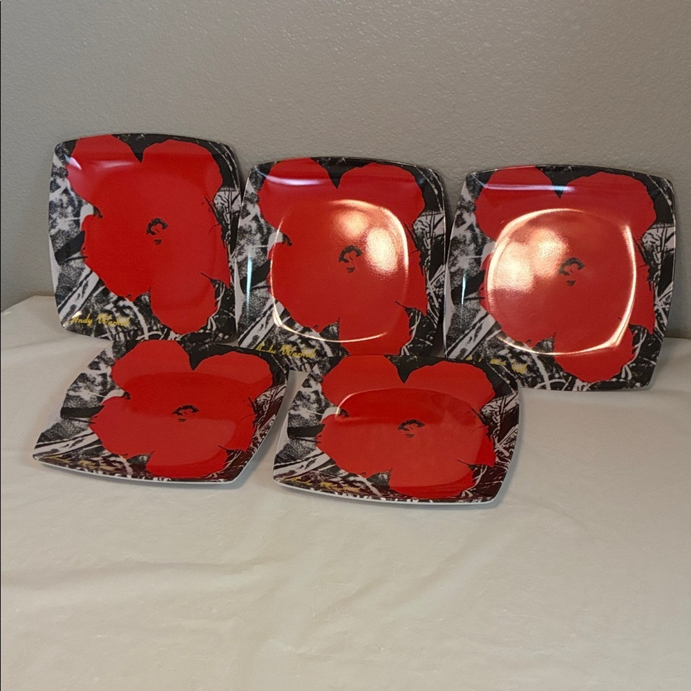 Vintage Andy Warhol’s Iconic Flower Print Pop Art Melamine Red&Black Plates